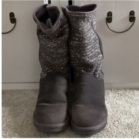 UGG Camaya Boots Women 10 Gray Suede Knit Sequin Tall Winter Glam Cozy Style GUC - Picture 3 of 7